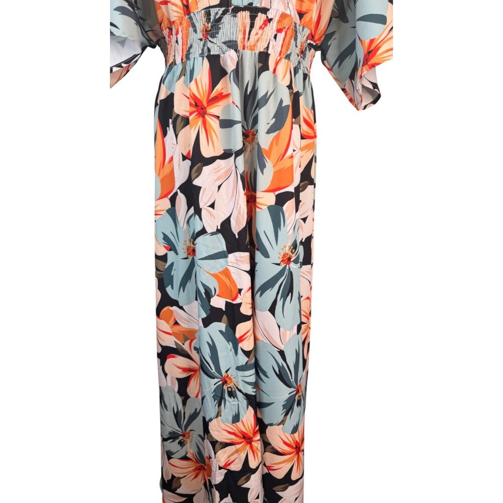 2/$50 NEW XL Summer Floral V-Neck High-Waisted A-Line Maxi Dress Beach Multicolo - Picture 7 of 16